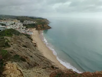 an aerial view of a beach and the ocean at Casa Azul in Barão de São João