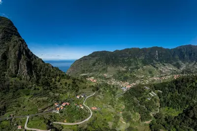 an aerial view of a mountain with a road at Casas do Lanço by An Island Apart in São Vicente