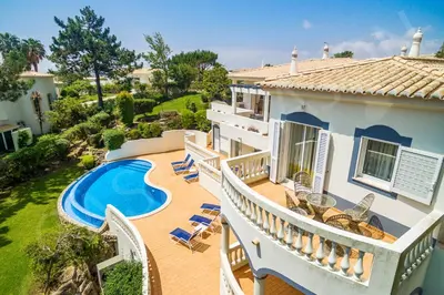 an aerial view of a house with a swimming pool at Casa Clajon in Budens