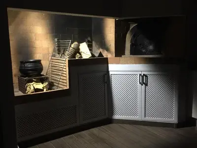 a kitchen with a counter top with at Casa Lira in Arco da Calheta