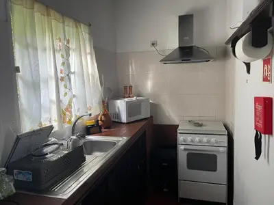 a small kitchen with a sink and a microwave at Quinta do Monte Santo in Vila do Porto