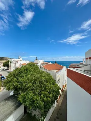 a view of the ocean from a building with a tree at Apartamentos Sol da Luz in Luz