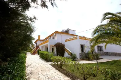 a white house with a palm tree in front of it at Belo Horizonte in Luz