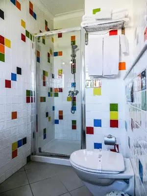 a bathroom with a toilet and a shower at Residencia Julio in Sagres