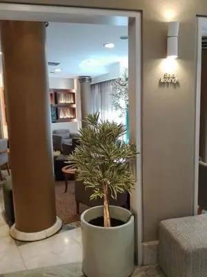 a potted plant sitting in a room with a lobby at Hotel Windsor in Funchal