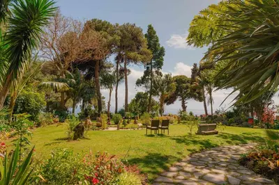 a restaurant with tables and chairs with wine glasses at Quinta Splendida Wellness & Botanical Garden in Caniço