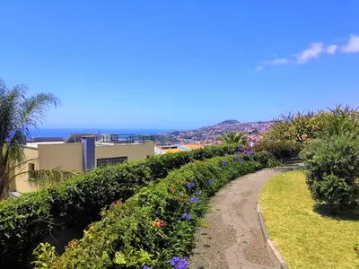a garden with flowers and a dirt road at Apartamentos Quinta Mae dos Homens in Funchal