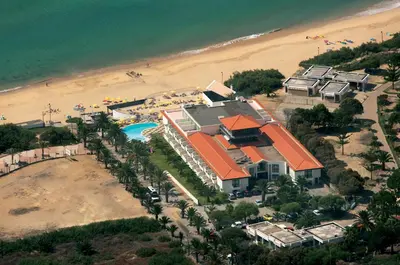 an aerial view of a resort on the beach at Hotel Torre Praia in Porto Santo