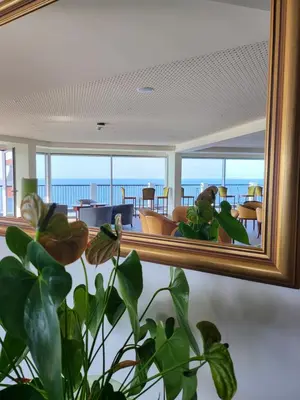 a mirror with a view of a living room at Hotel Royal Orchid in Caniço