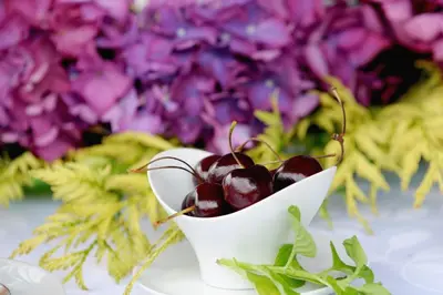a bunch of cherries in a white paper cup at Quinta Da Cova Do Milho in Santo da Serra
