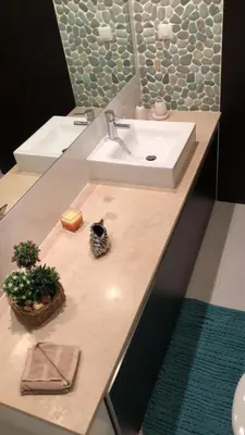 a bathroom with a sink and a plant on a counter at Rother Praia da Luz Luxury Apartment in Luz