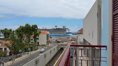 a view of a cruise ship from a building at Flat view Mercado in Funchal