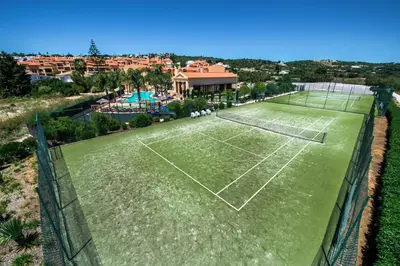 an overhead view of a tennis court at Baia da Luz Resort in Luz