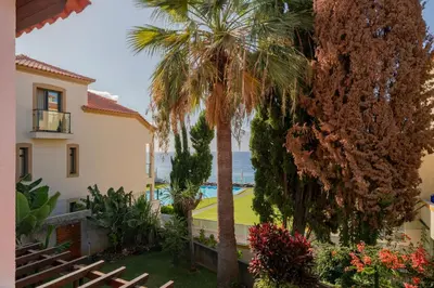 a house with a palm tree and a view of the ocean at Casa do Lido by An Island Apart in Funchal