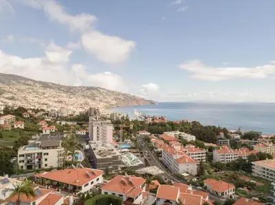 an aerial view of a city and the ocean at CASA DA LEVADA in Funchal