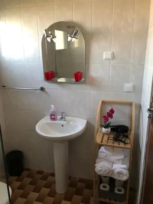 a bathroom with a sink and a mirror and towels at City View Gardens II in Funchal
