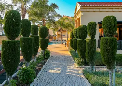 a row of trees in front of a house at LuzBay Pool Apartments in Luz