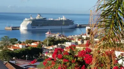 a cruise ship is docked in a harbor at ARTS IN Hotel Conde Carvalhal in Funchal