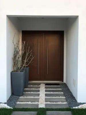 a front door of a house with two plants at Sunrise Villa in Sagres