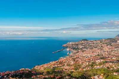 an aerial view of a city and the ocean at FLH Funchal Ocean View with Pool in Funchal