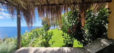 a house with a garden with a mountain in the background at Torre Bella Gardens in Arco da Calheta