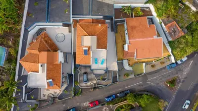 an overhead view of a house with an orange roof at Villa Vista Mar in Funchal