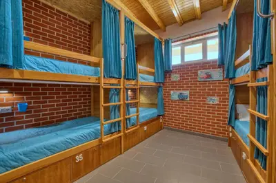 a room with four bunk beds in a building at Sagres Sun Stay - Surf Camp & Hostel in Sagres