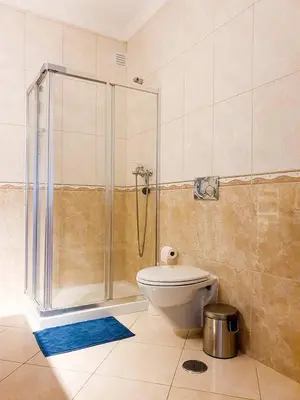 a bathroom with a shower and a toilet at Casa Mawi in Sagres