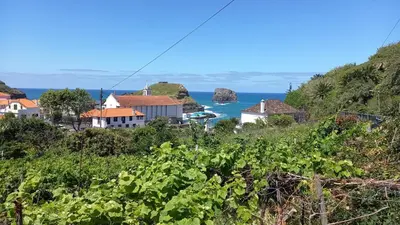 a bedroom with a large bed and a wooden floor at Villa Matilde e Joaquim in Porto da Cruz
