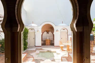 an arched entryway to a house with a courtyard at Beachhouse Algarve, Beach 50m in Salema