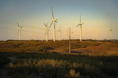 a group of wind turbines on top of a hill at Casa O Recanto in Raposeira