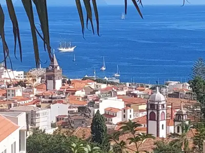 a sunset over the ocean in a city at Casa Pico Musica in Funchal