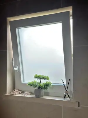a window with a potted plant on a window sill at Charming Salema in Salema