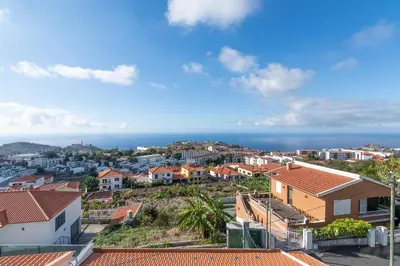 a view of a city with houses and the ocean at Barcelos Apartment by Holiday Rental Madeira in Funchal
