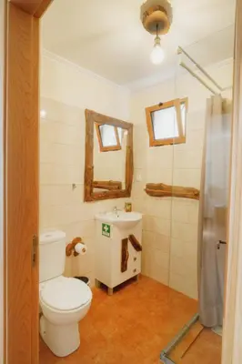 a bathroom with a toilet and a sink and a shower at Vila Maria Quinta 5 