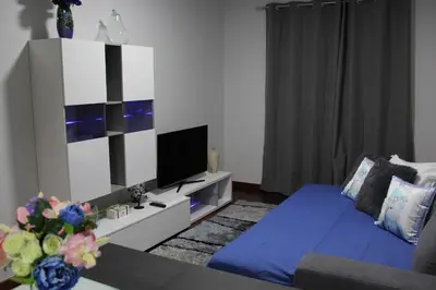 a living room with a couch and a tv at Doca do Cavacas Apartment in Funchal