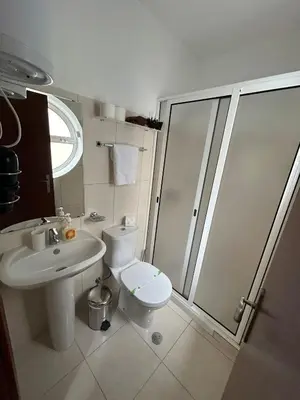a bathroom with a toilet and a sink and a shower at Palmar Rooms in Funchal