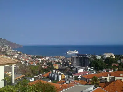 a cruise ship in the ocean in a city at Apartments Vista Oceano in Funchal