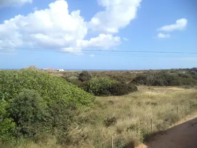 a field of grass with a road in the distance at Quartos Maria Clara in Sagres