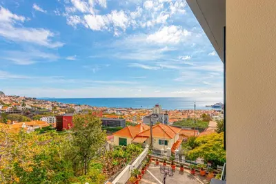 a view of a city with the ocean in the background at Flowers Island house 2 in Funchal