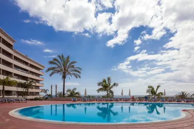 a large swimming pool with palm trees and a building at Vista Monumental by LovelyStay in Funchal
