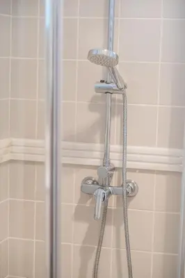 a shower with a shower head in a bathroom at Apartments Madeira in Caniço