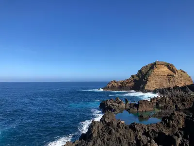 an aerial view of a rocky island in the ocean at Perola Views Inn by Homie in Porto Moniz