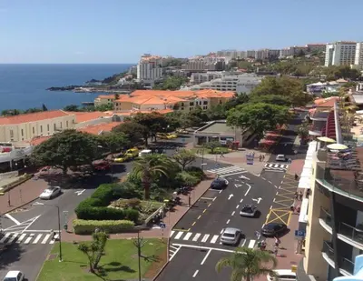an aerial view of a street in a city at Cosy Studio at Lido with Pool in Funchal