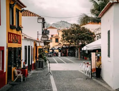 a city street with a camera on the street at Atlantic View Penthouse in Funchal