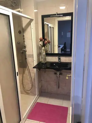 a bathroom with a sink and a vase of flowers at Apartamento Marques in Santa Cruz