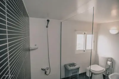 a bathroom with a shower and a toilet at Green Valley House Madeira in Ribeira Brava