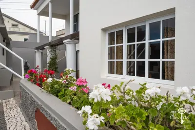 a window box with flowers in front of a house at Casa da Edite in Ponta do Sol