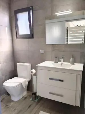 a bathroom with a toilet and a sink and a mirror at Vаrаndаs dо Sоl-Vista relaxante entre mar e montanha in Ponta do Sol