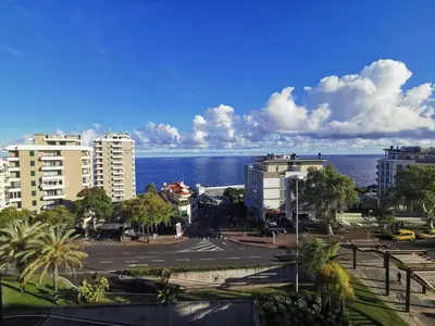 a view of a city with the ocean in the background at Sun Island Apartments in Funchal